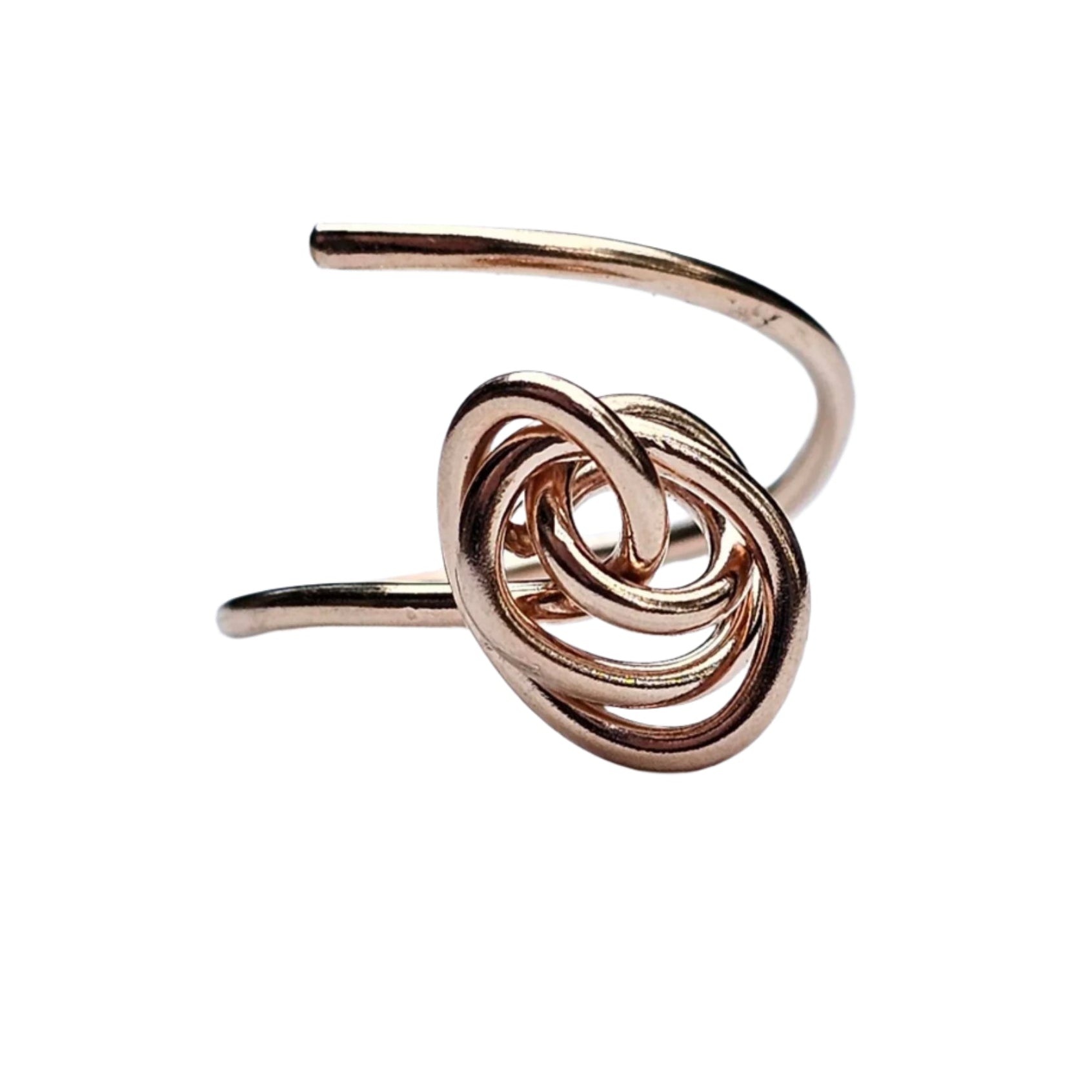Close up of Adjustable Winding knot ring in 14K Rose Gold by Jaclyn Nicole