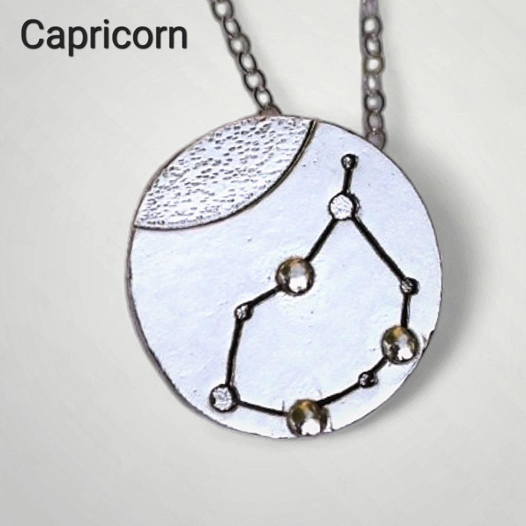 close up of Silver Capricorn necklace