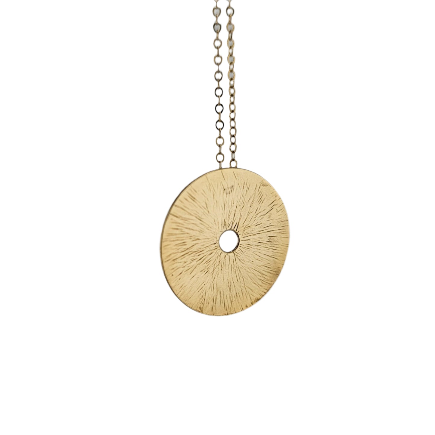 Handmade gold Manifestation necklace on chain.