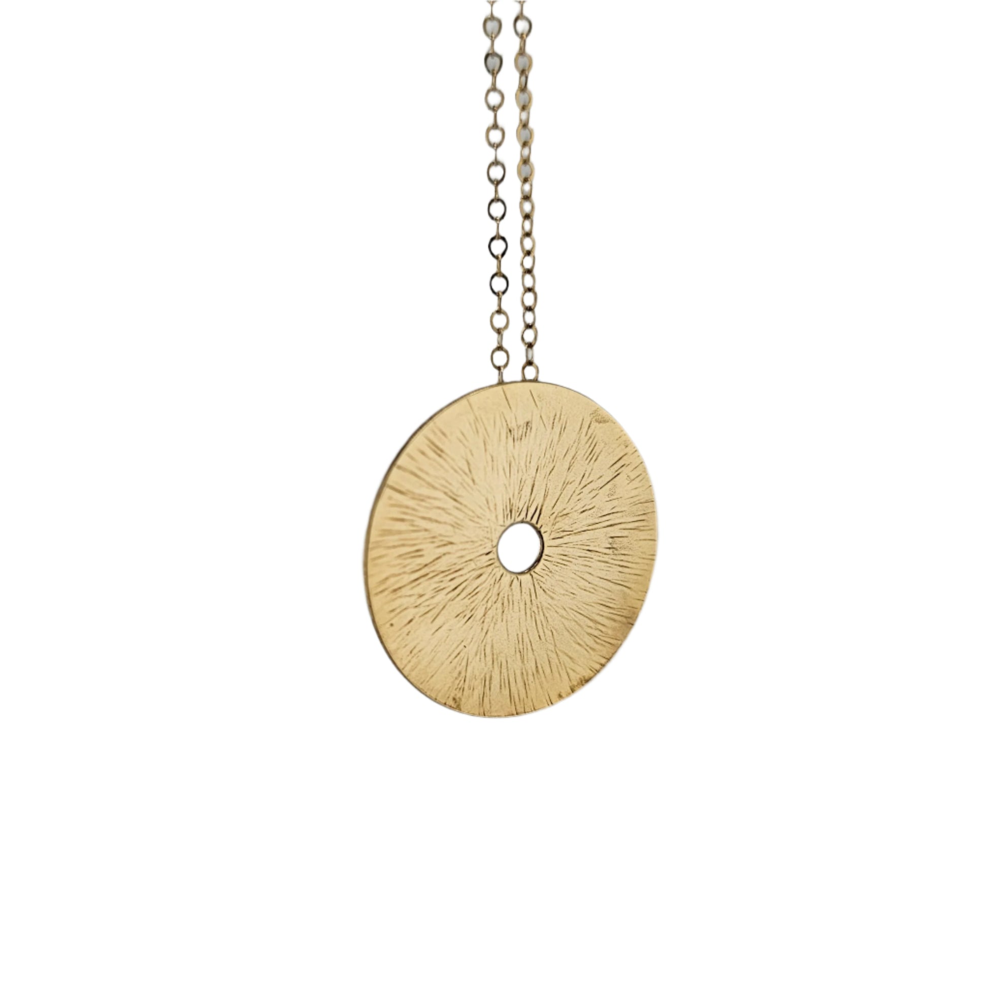 Handmade gold Manifestation necklace on chain.