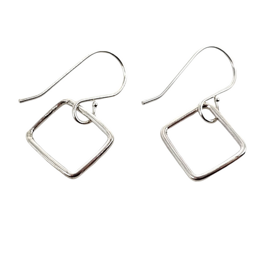 Silver square drop earrings