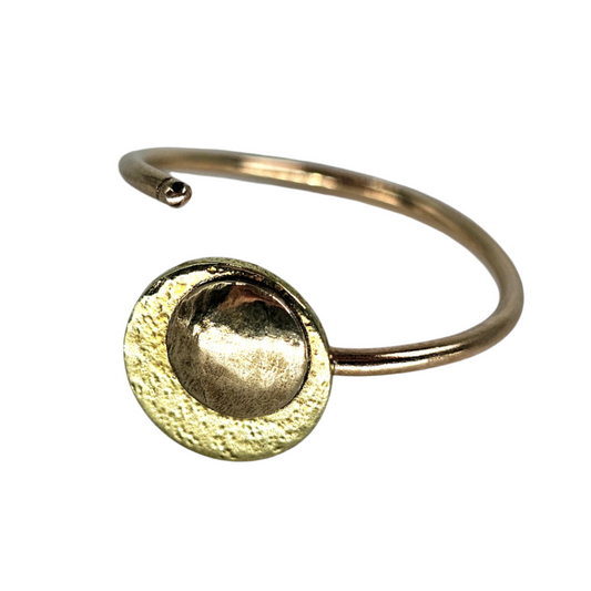 Adjustable Gold ring with Domed Moon and textured disc behind with stars