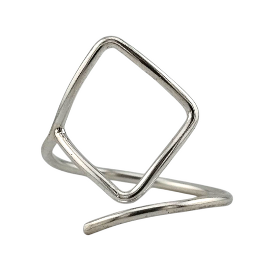 Silver adjustable ring with square box