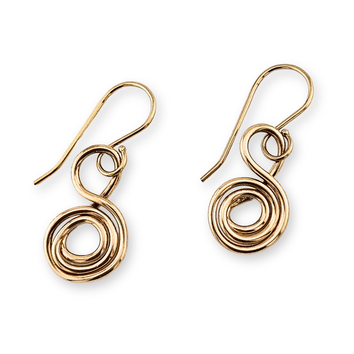 Handmade 14K Gold Gratitude Earrings in Drops on white background