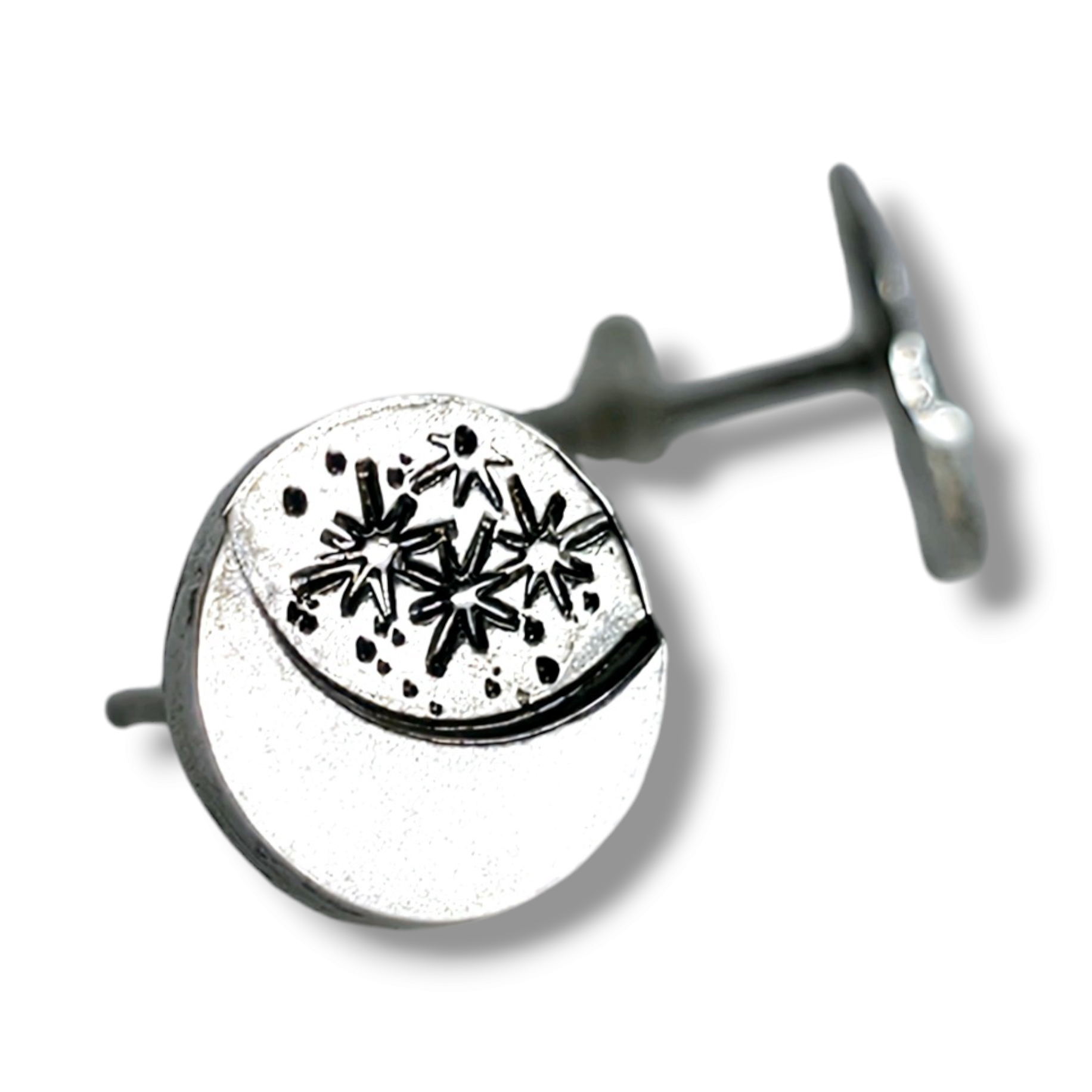 Close up of Sterling Silver Moon and Stars Earrings