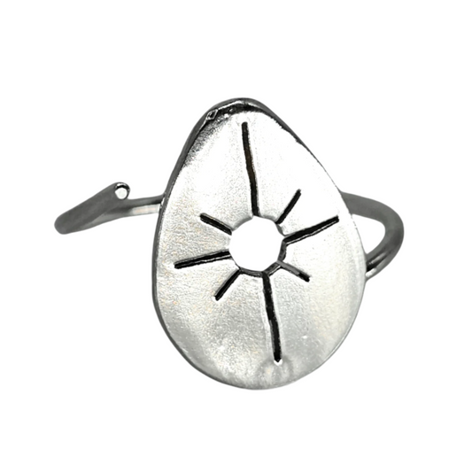 Adjustable Drop ring in teardrop shape with Starburst cut out of the center.
