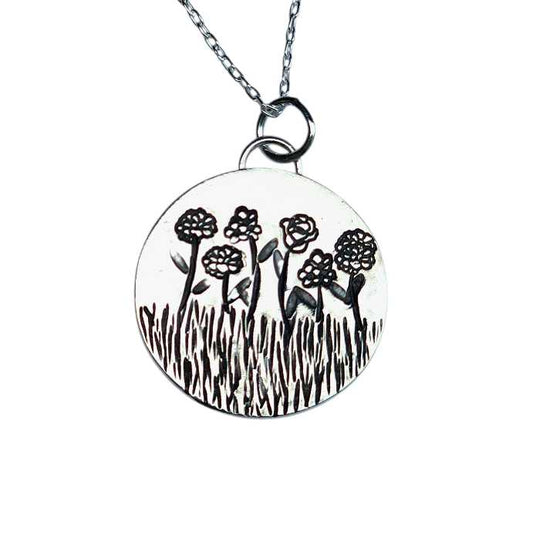 Birth flower personalized necklace pendant on chain in silver