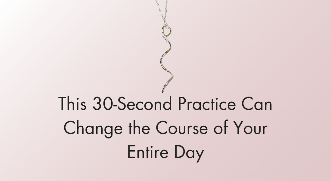 Calming jewelry necklace with text of the blog article title.