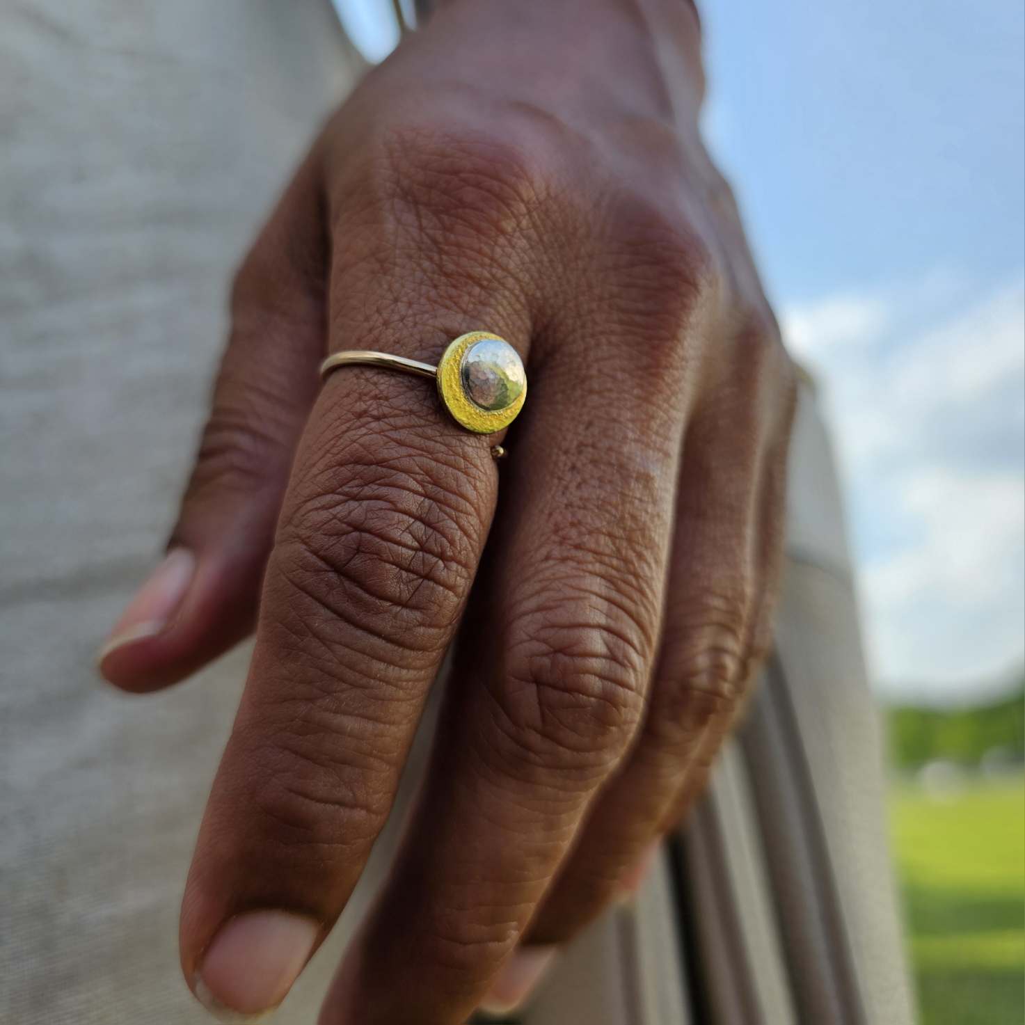 Brass & Silver Reflections Moon Ring
