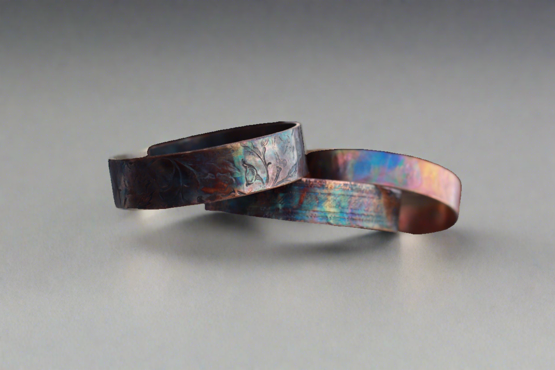 Flame painted copper cuff bracelets