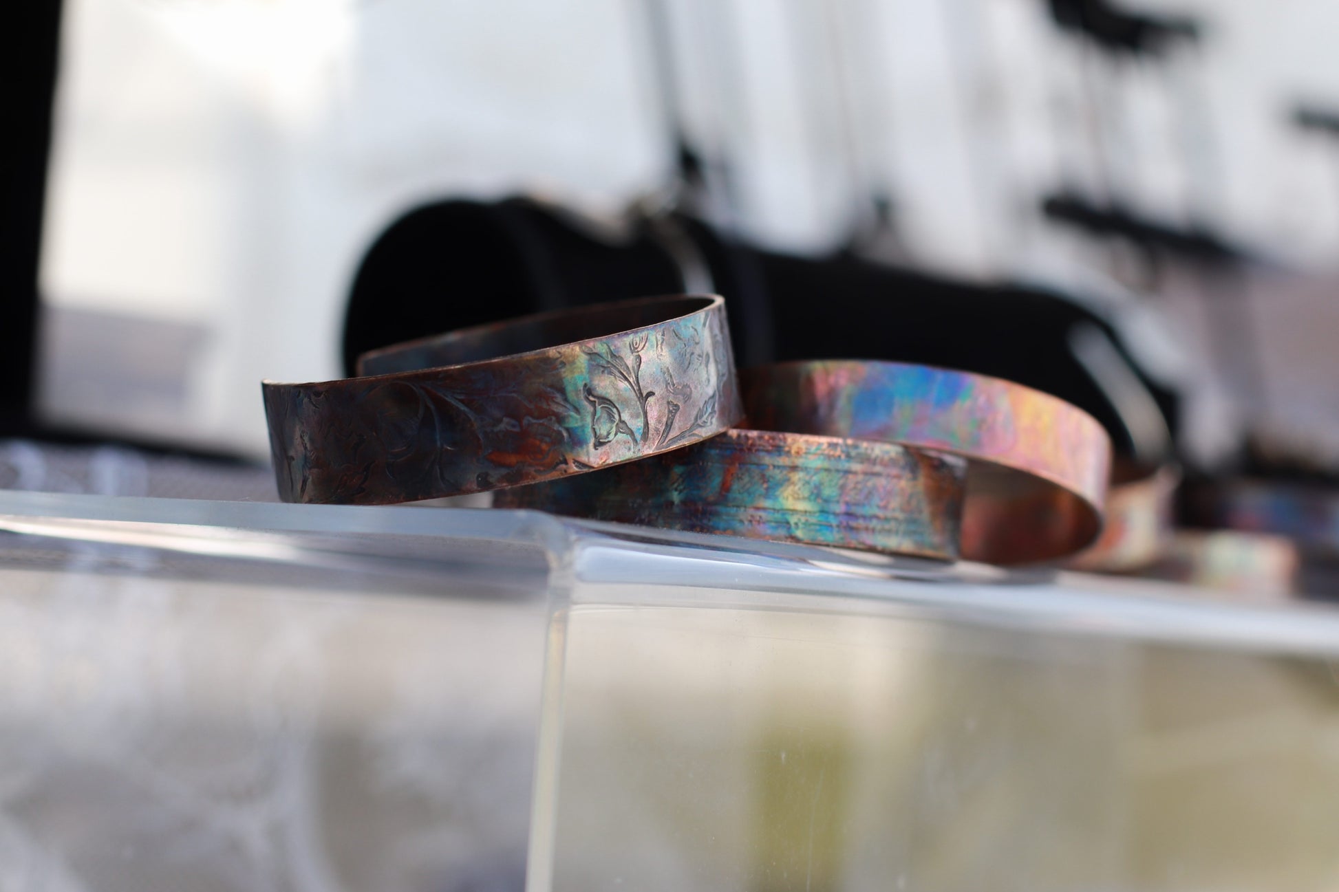 flame painted copper cuff bracelets