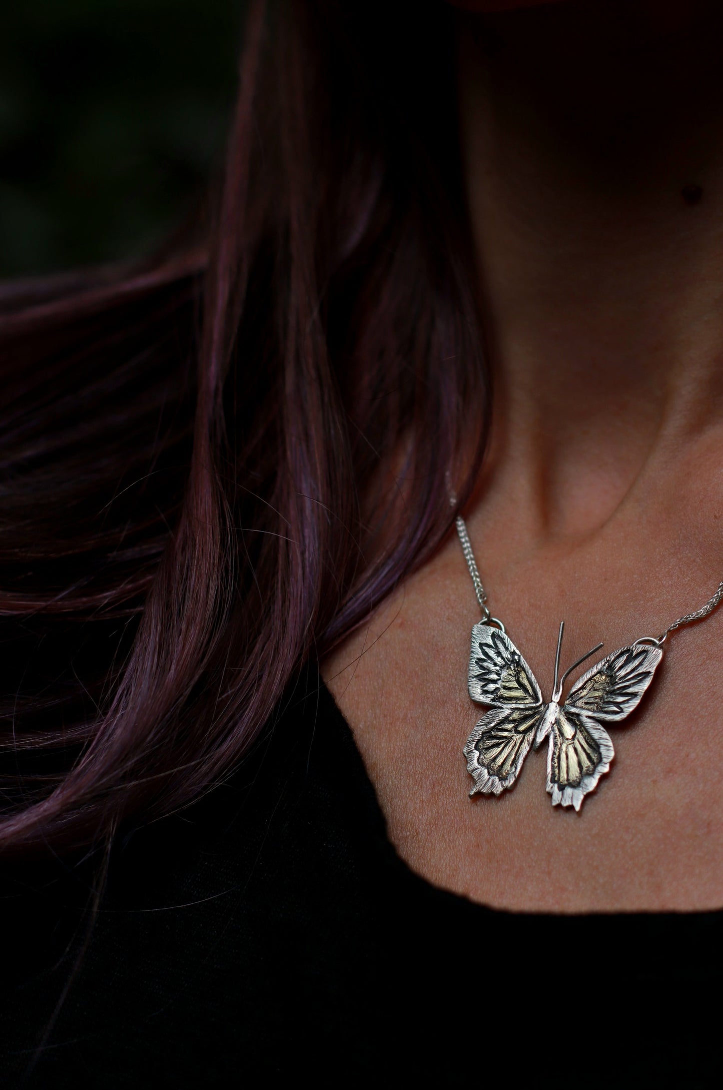 One of a kind unique Butterfly Necklace for Personal Transformation hand fabricated by Jaclyn Nicole