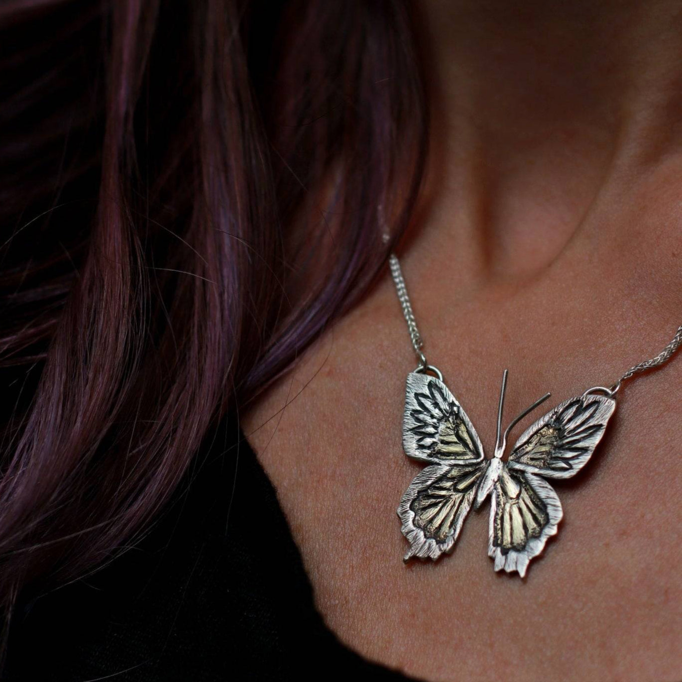 One of a kind unique Butterfly Necklace for Personal Transformation hand fabricated by Jaclyn Nicole