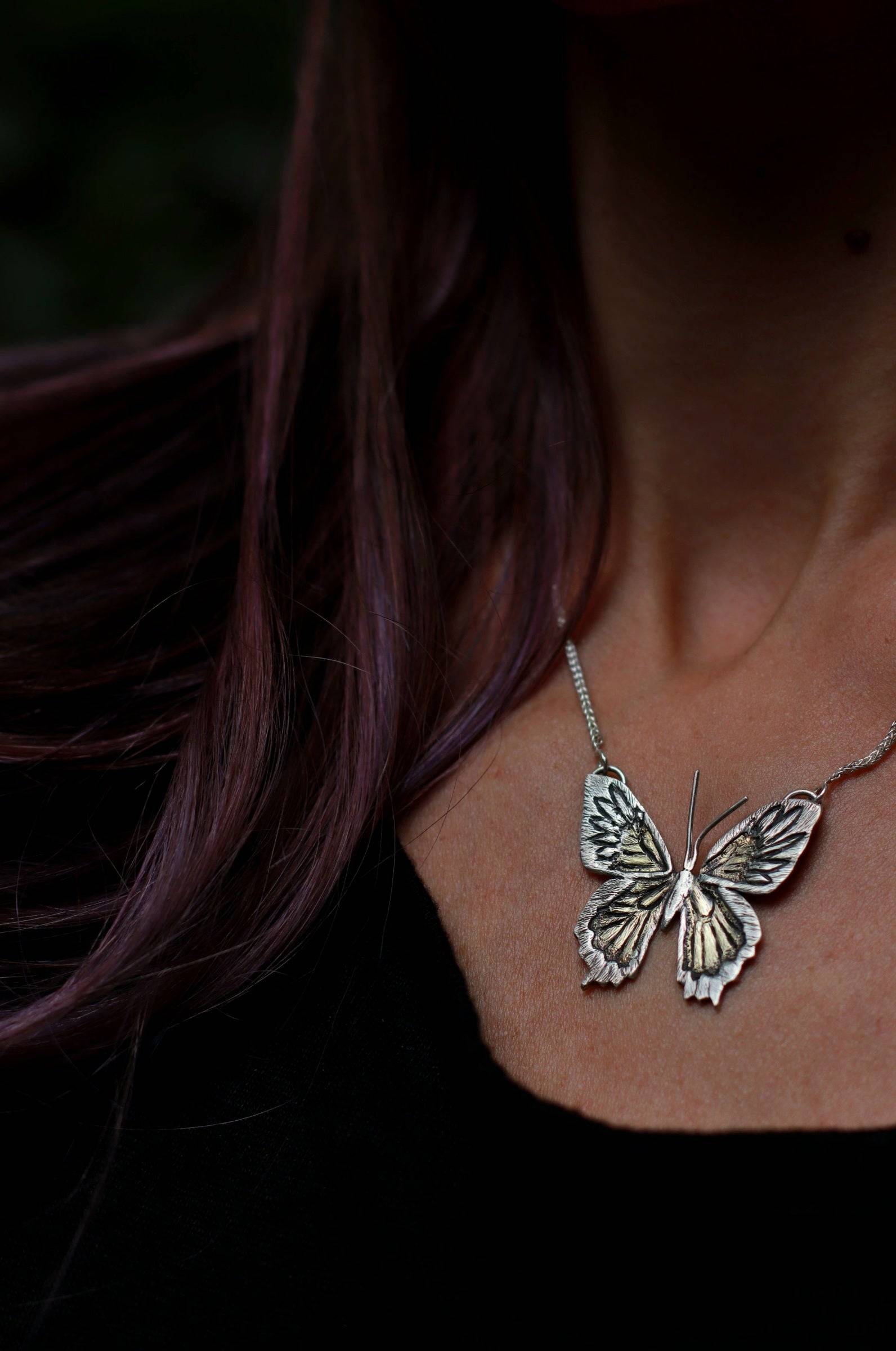 One of a kind unique Butterfly Necklace for Personal Transformation hand fabricated by Jaclyn Nicole
