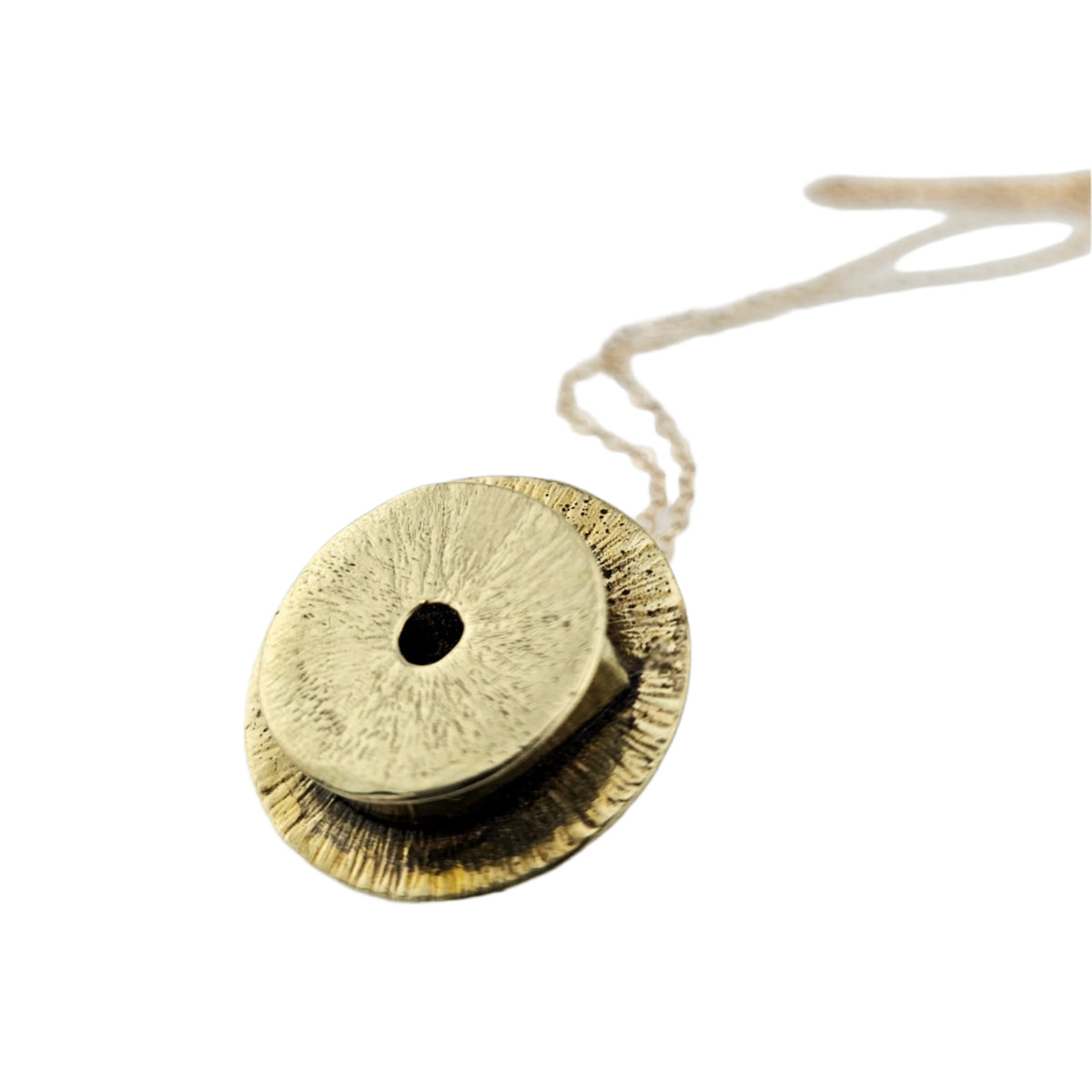 Gold Vessel Manifestation Necklace showing the rounded pendant design