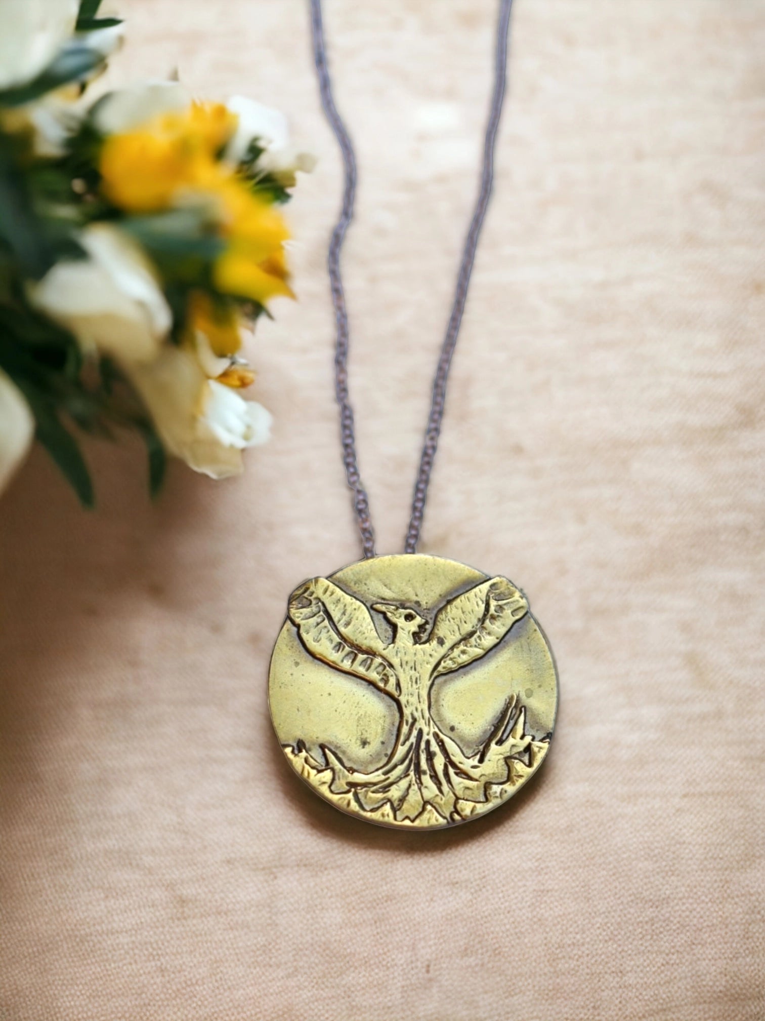 Handcrafted Brass Phoenix necklace for resilience