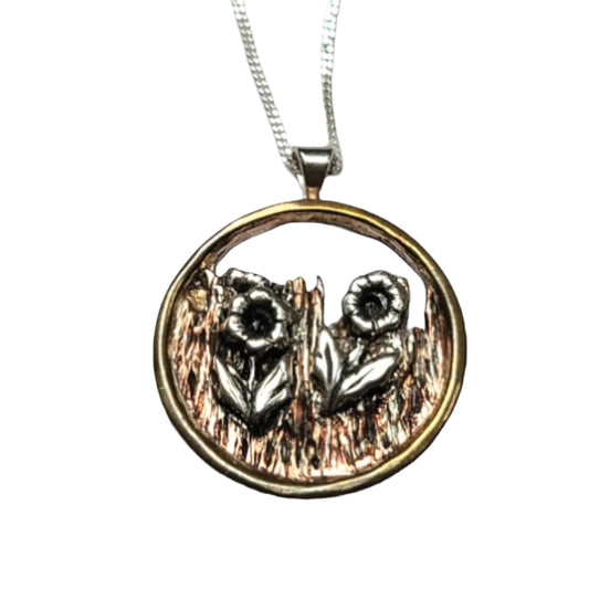 close up of a handmade garden necklace