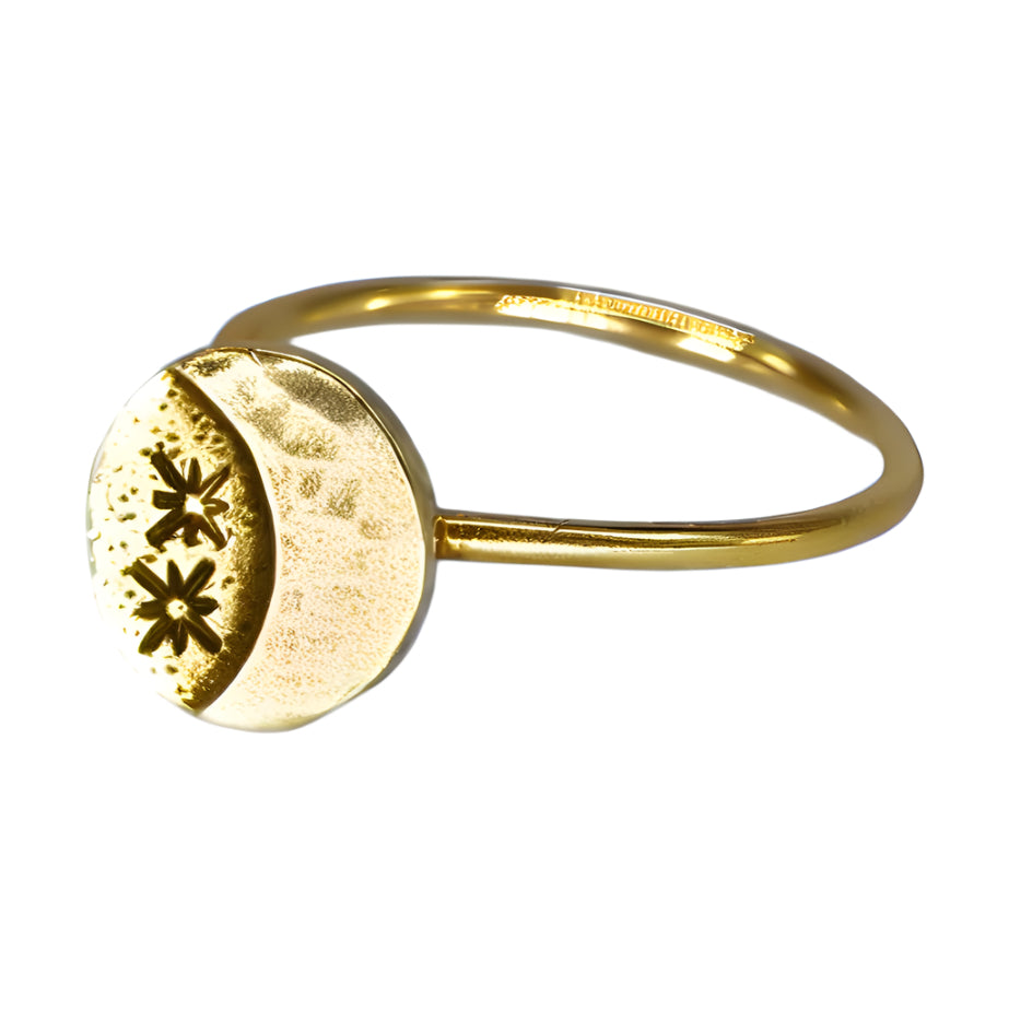 Close up of Handmade Stars and Moon Adjustable Gold Ring
