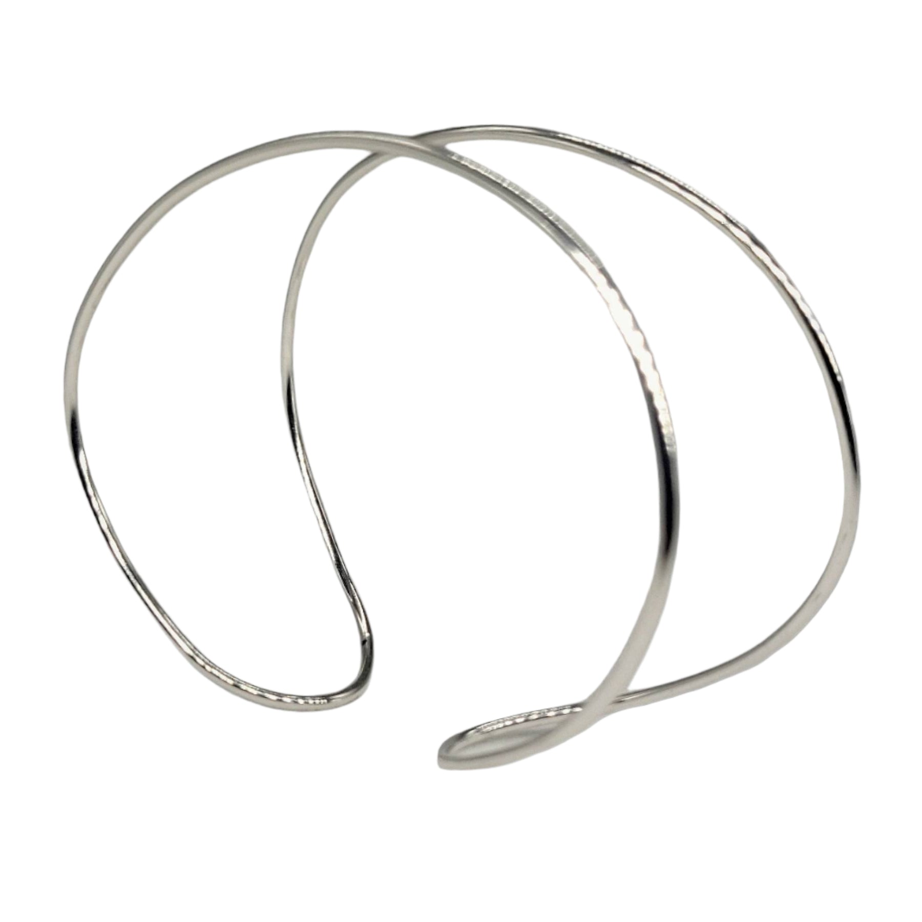 Close up of silver Space Between Cuff Bracelet