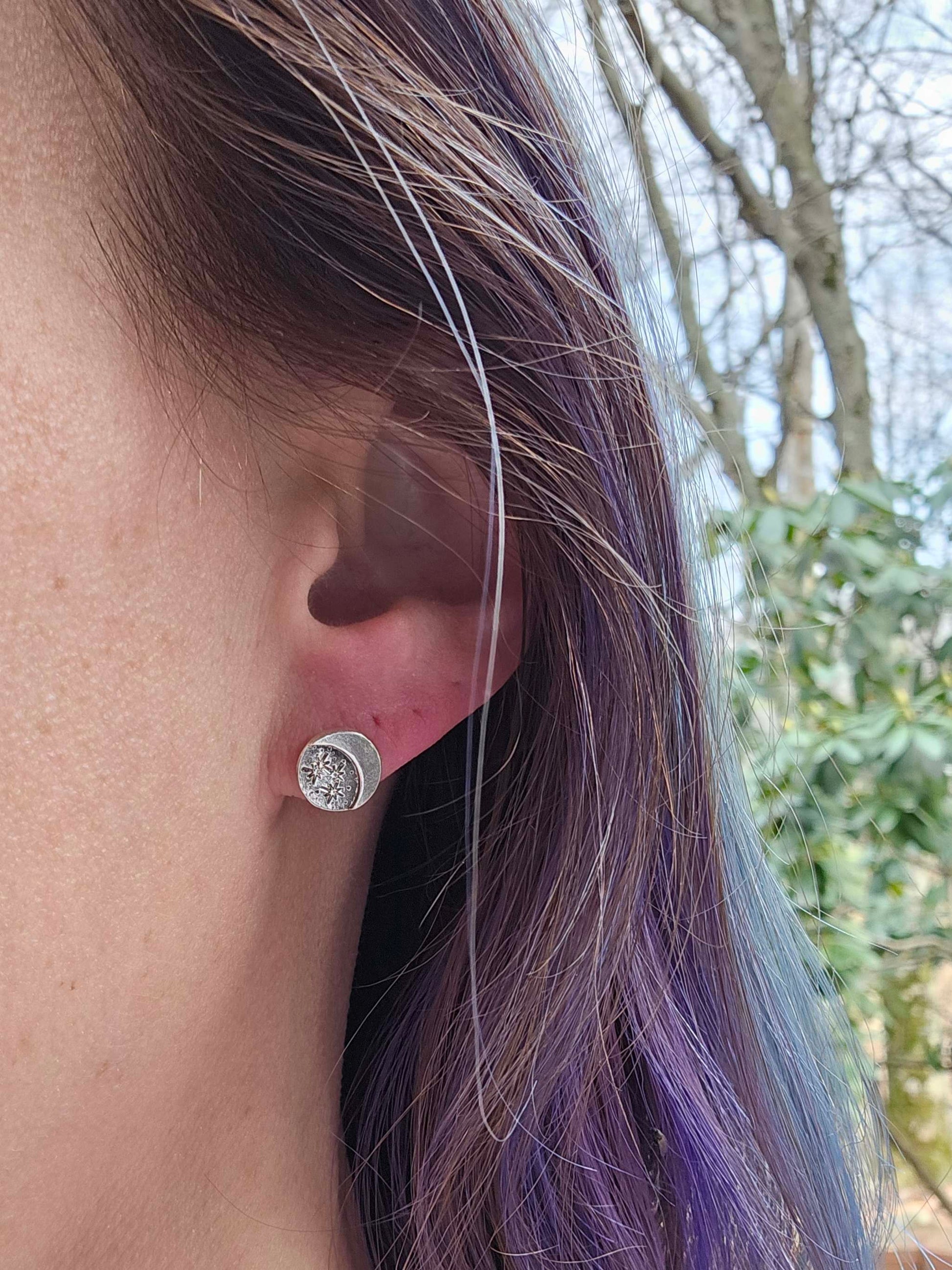 Sterling Silver Stars and Moon Stud Earrings