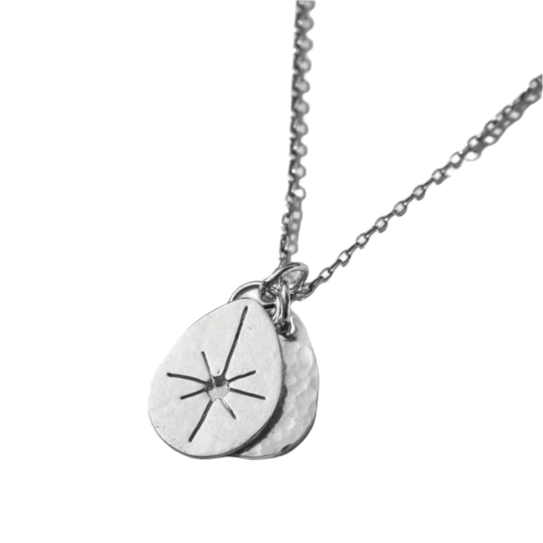 small sun drop pendant with textured stormy drop in sterling silver