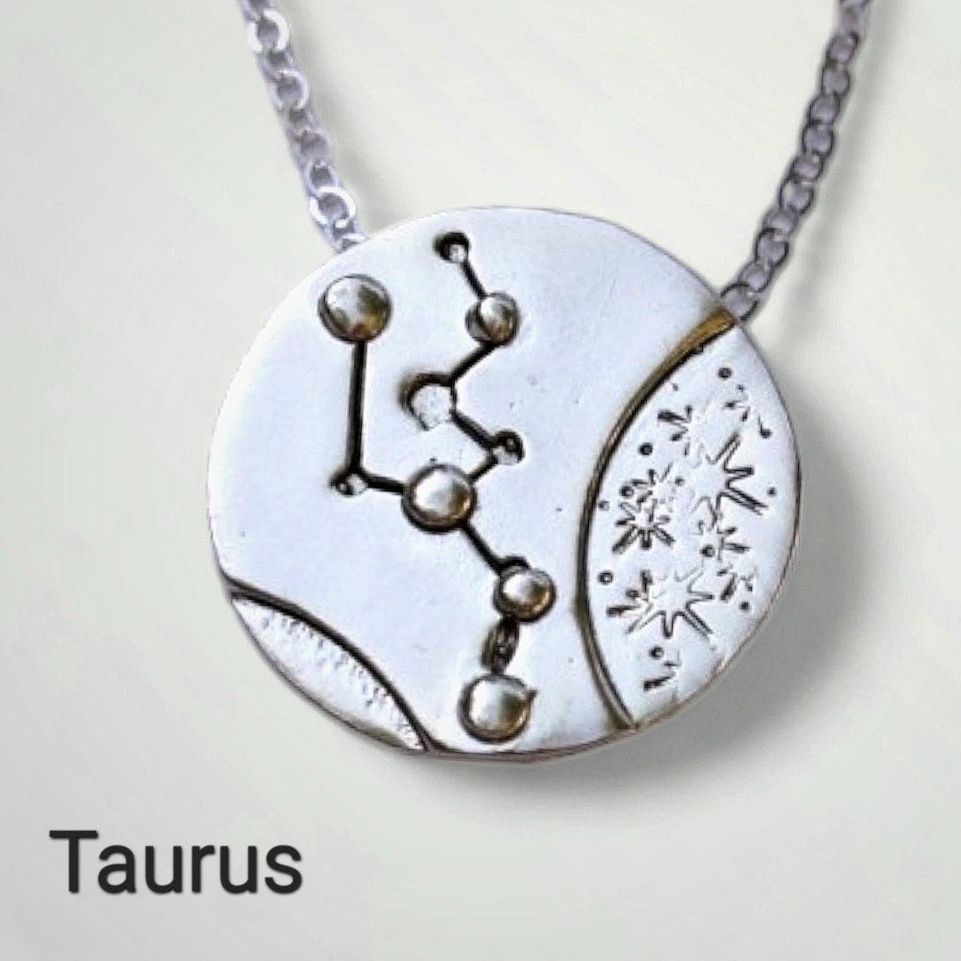 Silver Taurus zodiac necklace by inspirational jewelry artist Jaclyn Nicole