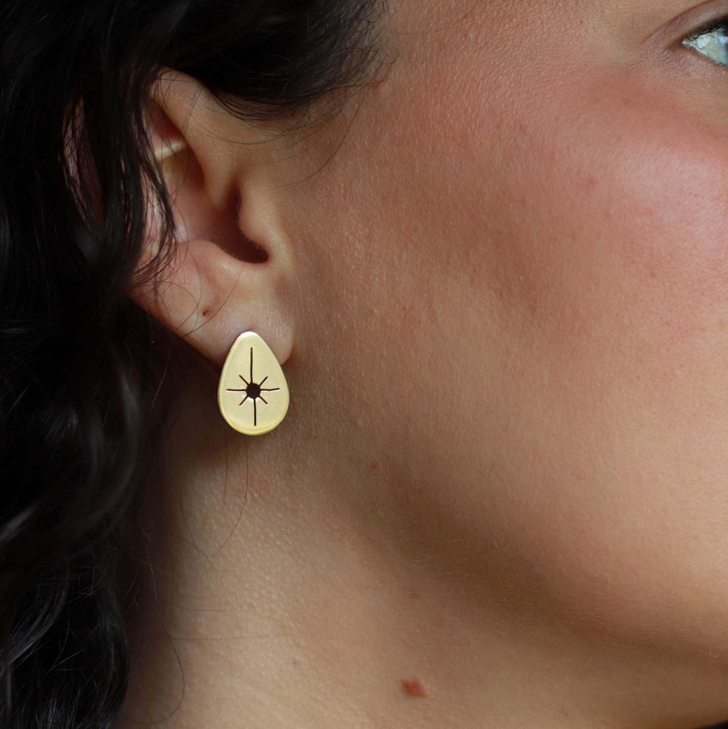 Gold Sun Drop Earrings Studs by Jaclyn Nicole