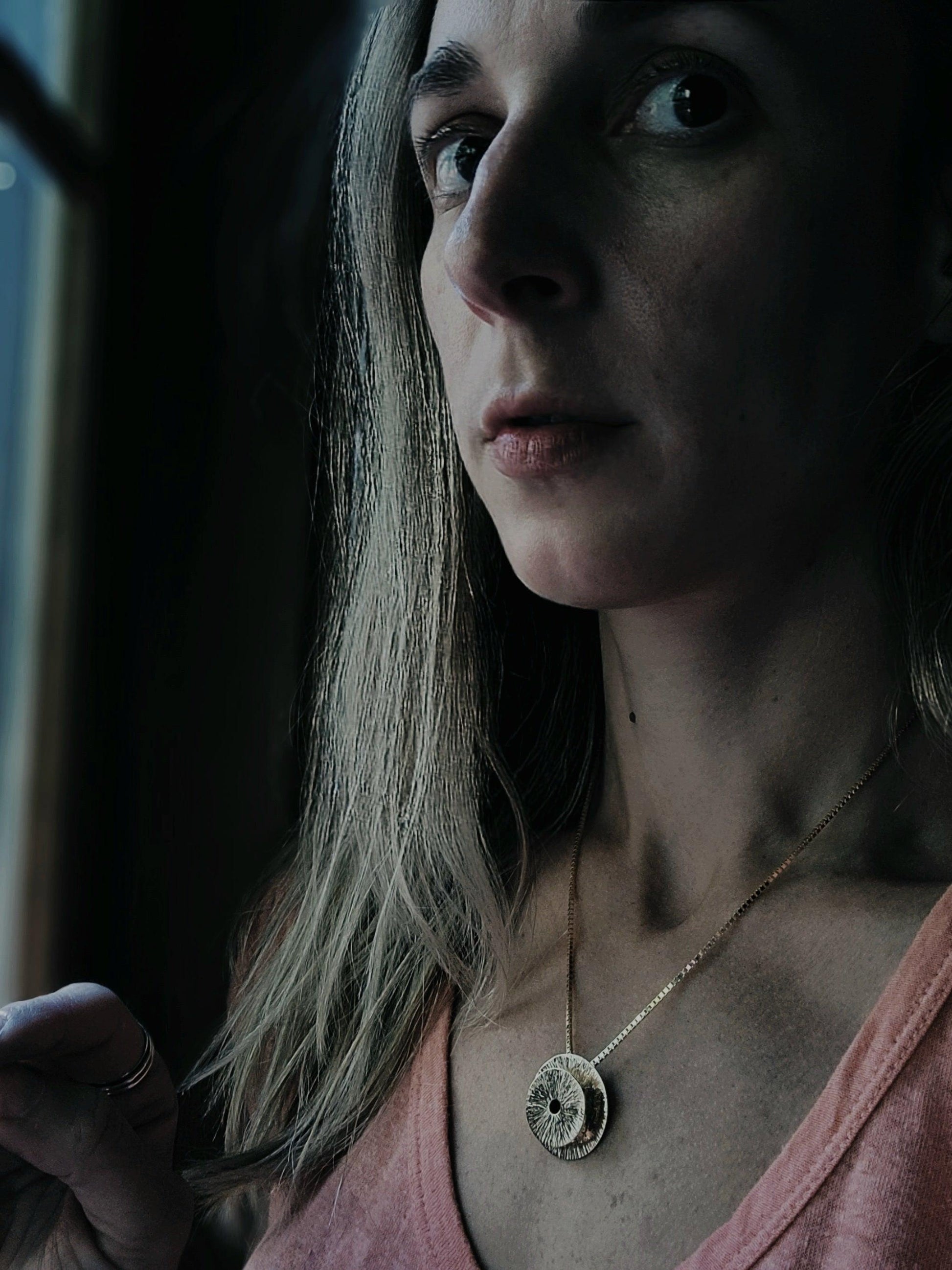 Woman wearing Manifestation Vessel Necklace with intention paper inside - Jaclyn Nicole