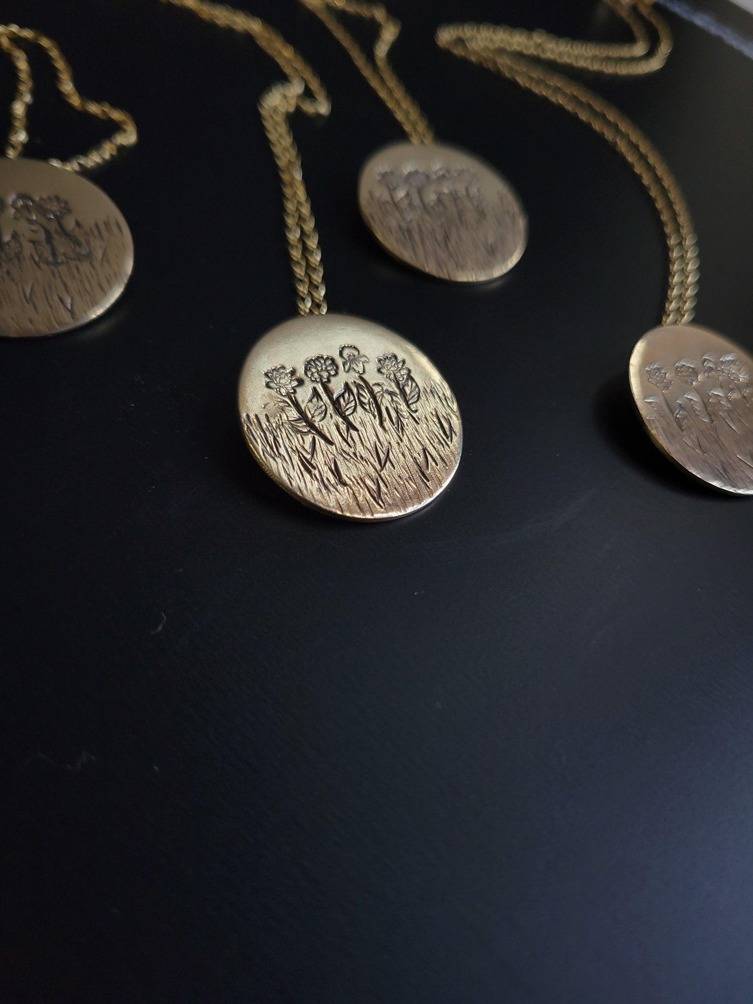 Handcrafted Birth Month Flower Pendants for gifts for sisters in Brass