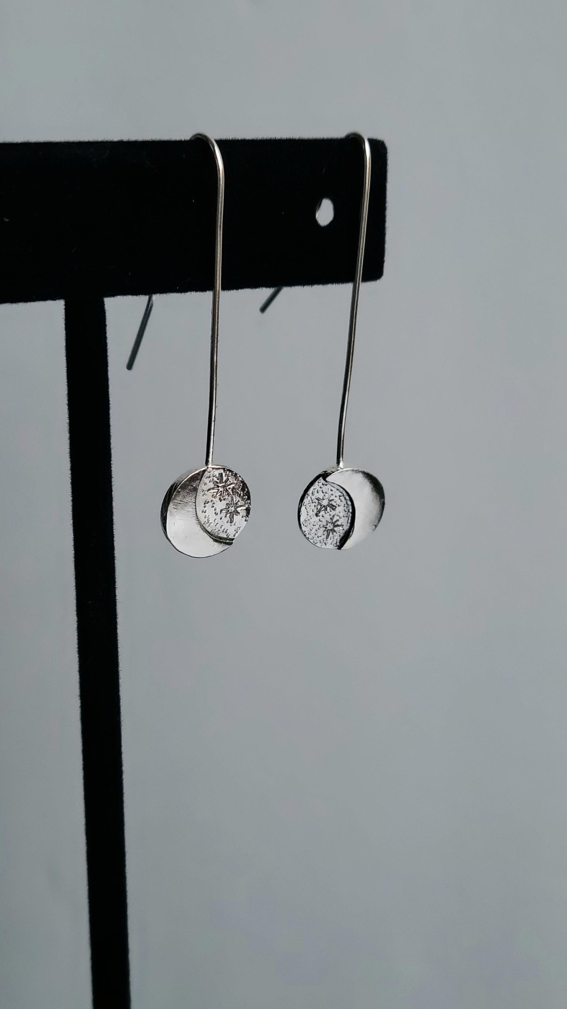 Drop Stars and Moon Earrings in sterling silver