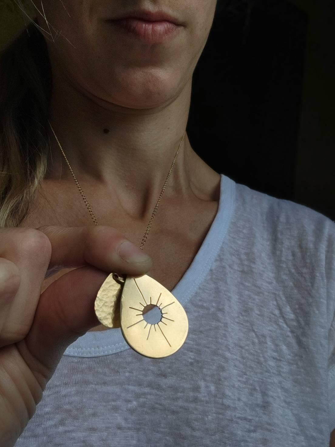 solid brass Sun Drop Necklace for mindfulness by jaclyn nicole 